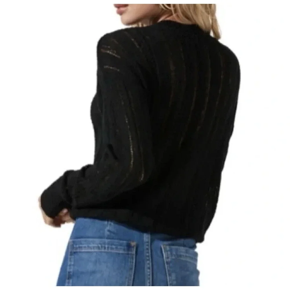 NWT‎ ASTR The Label Women's Black Wrap Front Pointelle Sweater Size M